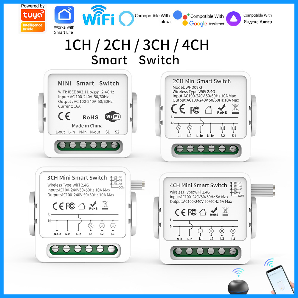 Tuya 4 Channel - Interruptor Inteligente Tuya WiFi 1/2/3/4 Gangue,